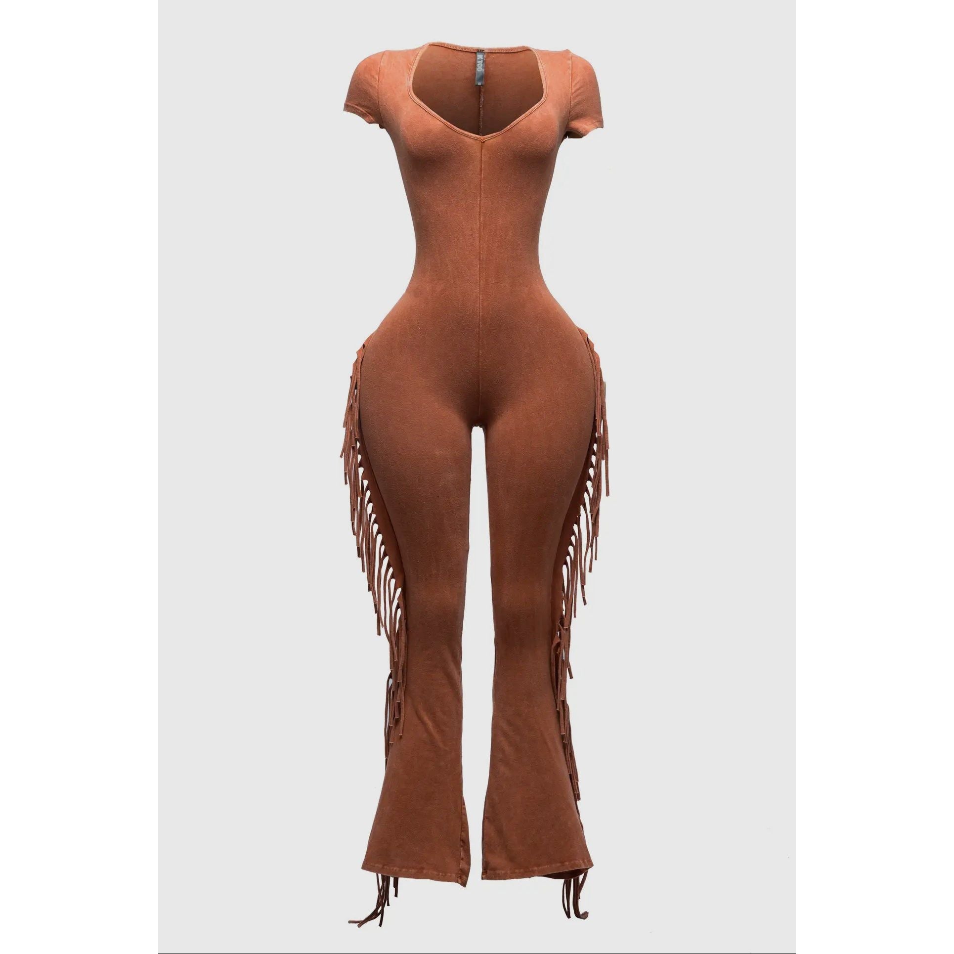 Mineral Wash Fringed Jumpsuit | Rust